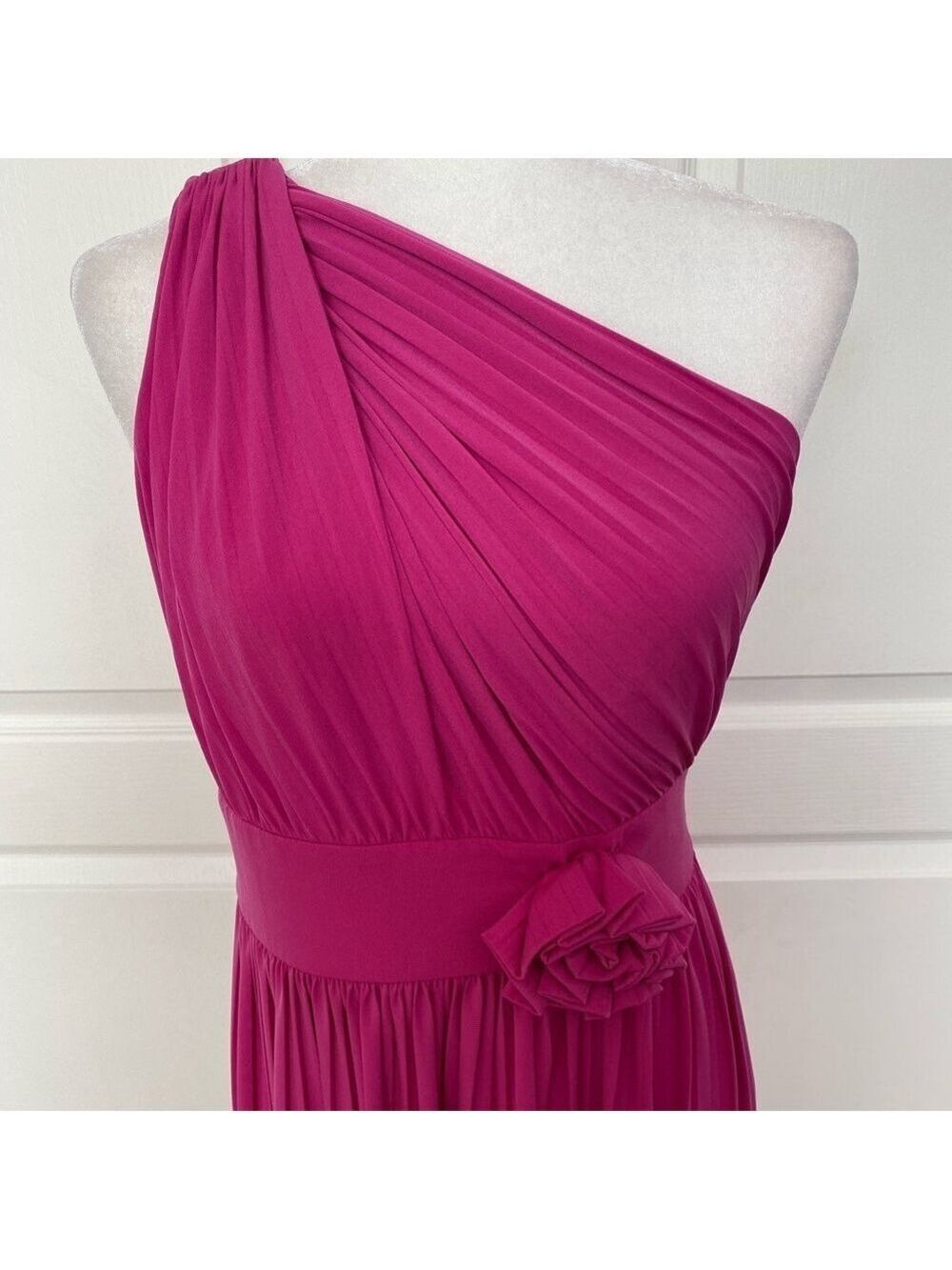 FINAL-Max & Cleo One Shoulder Pink Fuchsia Cocktail Dress Size 8 - Picture 4 of 11